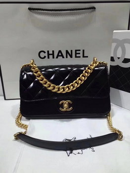 Replica Original Chanel Classic Handbag 24cm Oil Wax Calfskin Leather Black With Gold Chain