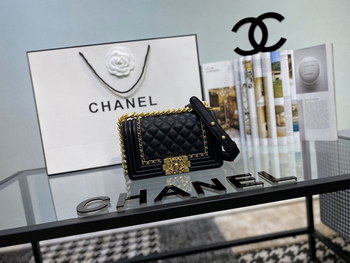 Replica New Chanel Boy Chanel Handbag Calfskin Gold Tone Metal Black