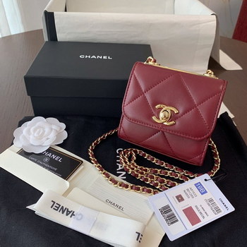 Replica Replica Chanel Ohanel Trendy Mini Wallet on Chain Lambskin Gold Tone Metal Dark Red