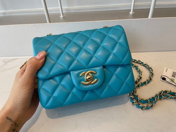 Replica Hot Sale Chanel Classic Flap Sheepskin Small Shoulder Bag 17cm Best Gift Replica Sky Blue With Gold
