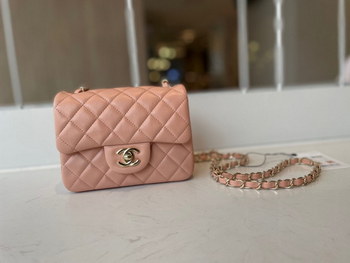 Replica Hot Sale Chanel Classic Flap Sheepskin Small Shoulder Bag 17cm Best Gift Replica Carnation With Gold