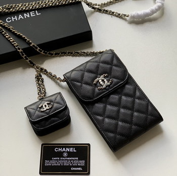 Replica Top Quality AP2023 Chanel Chanel Phone Bag Caviar Leather Black