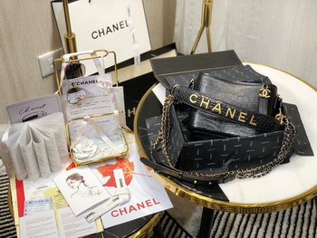 Replica Top Replica Chanel Gabrielle Small Hobe Bag Crocodile Embossed Calfskin Gold Tone Silver Tone Metal Black AS0865