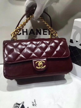 Replica Original Chanel Classic Handbag 24cm Oil Wax Calfskin Leather Dark Red With Gold Chain