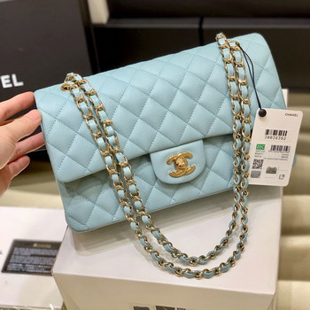 Replica Top Original Copy Chanel Classic Flap Bag Grained Calfskin Gold Tone Metal Light Blue