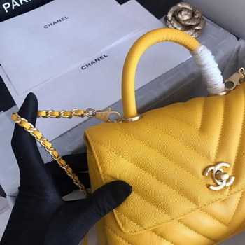 Replica Replica Chanel CoCo V Flap Bag With Top Handle Grained Calfskin Gold Tone Metal V Yellow