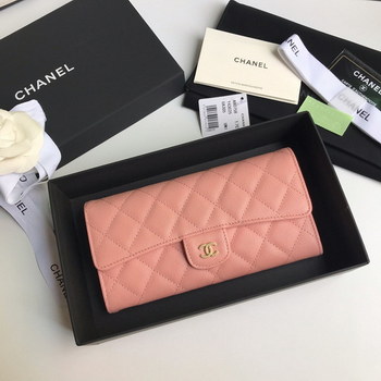 Replica Best Price Chanel A80758 Classics Flap Long Wallet Grained Calfskin Pink
