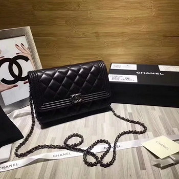 Replica Original Replica Chanel A80287 Women BOY CHANEL Clutch With Chain Black Calfskin Silver Tone Metal