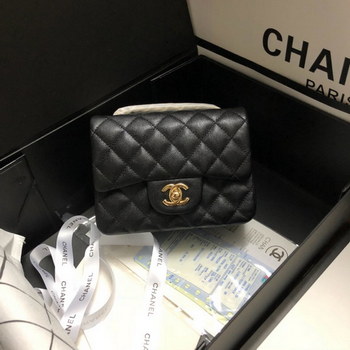 Replica Copy Chanel Classic Flap Bag 17cm Grained Calfskin Yellow Gold Tone Metal Black