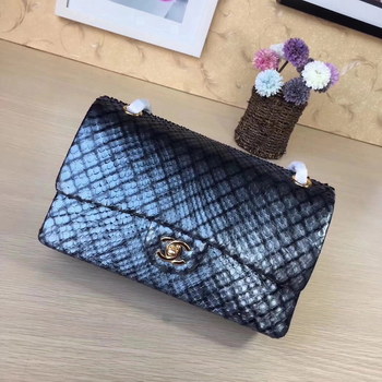 Replica Chanel 1112 25cm Python Classic Double Flap Bag Dark Blue
