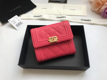 Replica Copy Boy Chanel A81965 Small Flap Wallet Grained Calfskin Gold Tone Metal Watermelon Red