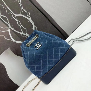 Replica Chanel Gabrielle Backpack Denim Calfskin Silver Tone Gold Tone Metal Blue