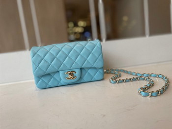 Replica Hot Sale Chanel Classic Flap Sheepskin Shoulder Bag 20Cm For Ladies Lake Blue Wiht Gold