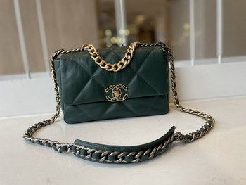 Replica 2021 Top Sale Chanel 19 Flap Bag 26cm Goatskin in Dark Green Replica