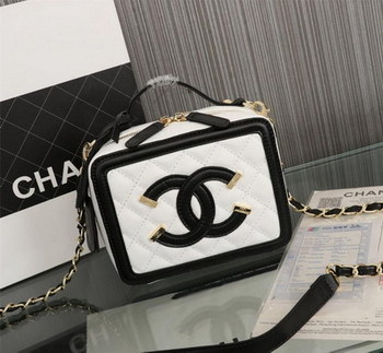 Replica Chanel Vanity Case Grained Calfskin With Gold Tone Metal White