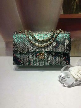 Replica Replica Chanel A01112 Classic Handbag Green Python Gold Tone Metal