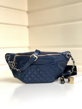 Replica Copy Chanel Women Waist Bag Iridescent Blue Grained Calfskin Gold Tone Metal