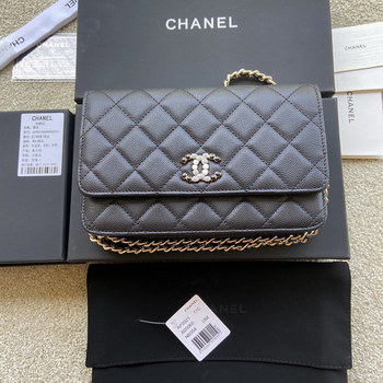 Replica Replica Chanel AP2021 Women Plain Wallet On Chain Caviar Leather Black