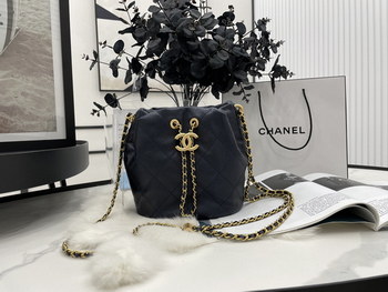 Replica 2022 New Style Chanel Bucket Bag Caviar Imitation Pearls and Gold Tone Metal Black AS2859 Copy
