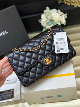 Replica Original Copy Chanel Classic Flap Bag Grained Calfskin Gold Tone Metal Black