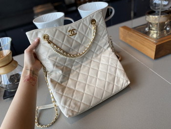 Replica NEW replica Chanel AS2213 Shopping Bag Calfskin, Crystal Pearls Gold Tone Metal White