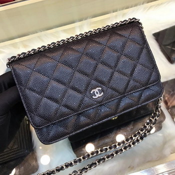Replica Replica Chanel A33814 Classcics Wallet On Chain Caviar Quilted Genuine Leather Silver Tone Metal