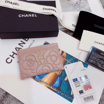 Replica Replica Chanel Card Holder Satin Finish Goatskin Gold Metal Pale Pink