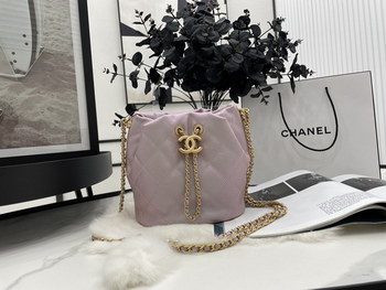 Replica 2022 New Style Chanel Bucket Bag Lambskin Imitation Pearls and Gold Tone Metal Pink AS2859 Copy