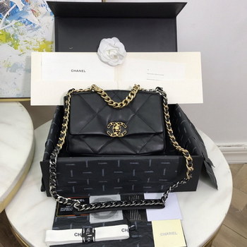 Replica Replica Chanel 19 Large Flap Bag Lambskin Gold Tone Silver Tone Ruthenium Finish Metal AS1161 Black