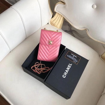Replica Original Copy Chanel Phone Bag With Gold Tone Pink