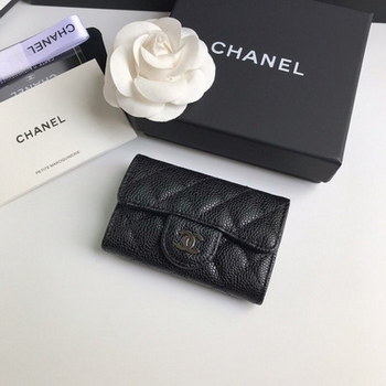 Replica Replica Chanel CF Card Small Wallet Grained Calfskin Silver Tone Metal Black