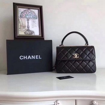 Replica Original Chanel Flap Bag With Top Handle Lambskin Gold Black