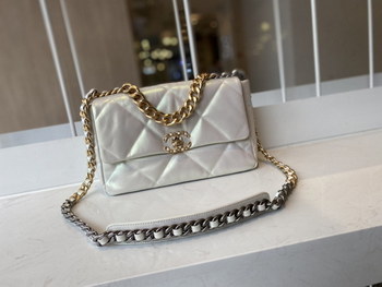 Replica 2021 Classic Chanel 19 Flap Bag 30cm Goatskin in Pearl Price Online Replica