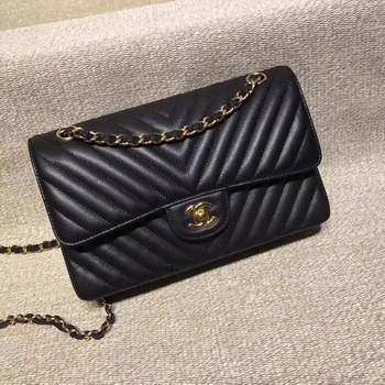 Replica Chanel Chevron Flap 25cm in Black Lambskin Bag With Gold Tone Metal