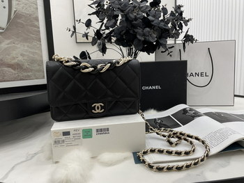 Replica 2022 New Style Chanel Wallet On Chain Lambskin Plexi Gold Tone Metal Black AP2377 For Girls Online