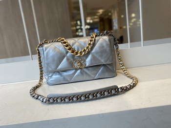 Replica 2021 Classic Chanel 19 Flap Bag 30cm Goatskin in Sliver Price Online Replica