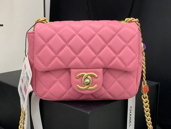 Replica Original Copy Chanel AS2379 2021 Flap Bag Lambskin Resin Gold Tone Metal Rose