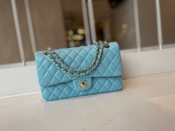 Replica Limited Edition Chanel Classic Flap 17CM 20Cm 25CM Sheepskin Shoulder Bag With Light Gold High End Light Blue