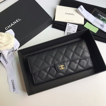 Replica Best Price Chanel A80758 Classics Flap Long Wallet Grained Calfskin Black