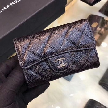 Replica Cheap Chanel CF Card Small Bag Caviar Quilted Genuine Leather Black Silver