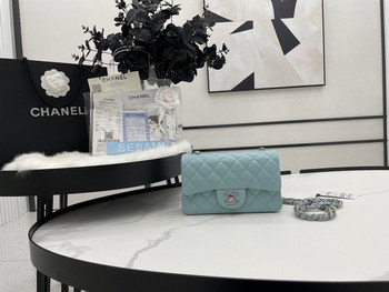 Replica Hot Sale Chanel Classic Flap Sheepskin Shoulder Bag 20Cm For Ladies Light Blue Wiht Gold
