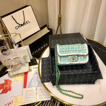 Replica Replica Chanel Mini Flap Bag Tweed Gold Tone Metal Green 20cm