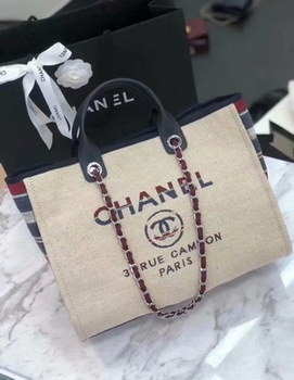Replica Original Replica Chanel Shopping Bag White Canvas Calfskin Silver Tone Metal