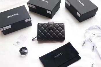 Replica Chanel Women Black Leather Hasp Wallet With Silver