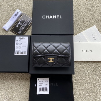 Replica Replica Chanel A80799 Quilted Leather Flap Card Holder Wallet Black Leather with Gold 1