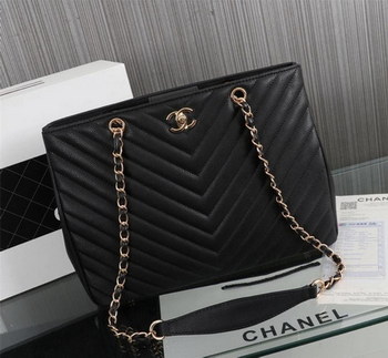 Replica Chanel Large Shopping Bag Grained Calfskin With Gold Tone Metal Black