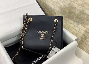 Replica Original Copy Chanel AS2750 Shopping Bag Black Leather With Gold