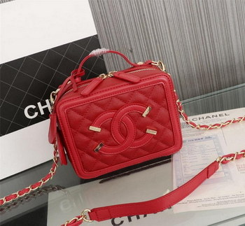 Replica Chanel Vanity Case Grained Calfskin With Gold Tone Metal Red