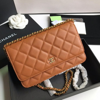 Replica Top Quality Chanel AP0315 Woc Wallet On Chain Iridescent Grained Lambskin Gold Tone Metal Coffee