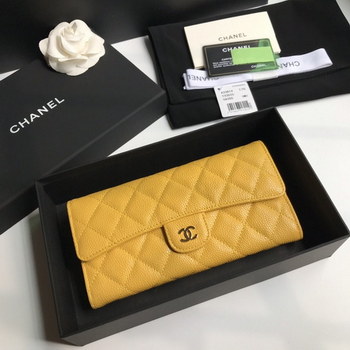 Replica NEW Replica Chanel Classics Flap Long Wallet Caviar Quilted Genuine Leather Gold Tone Metal Yellow